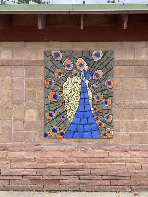 Peacock, a ceramic mural by Gregory Fields, front view
